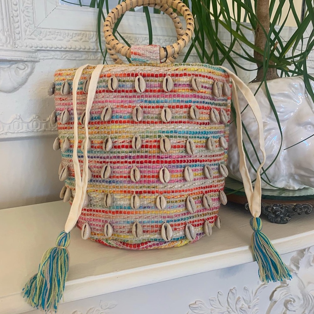 Cowrie Puka Shell Multicolor Mini Bucket Bag